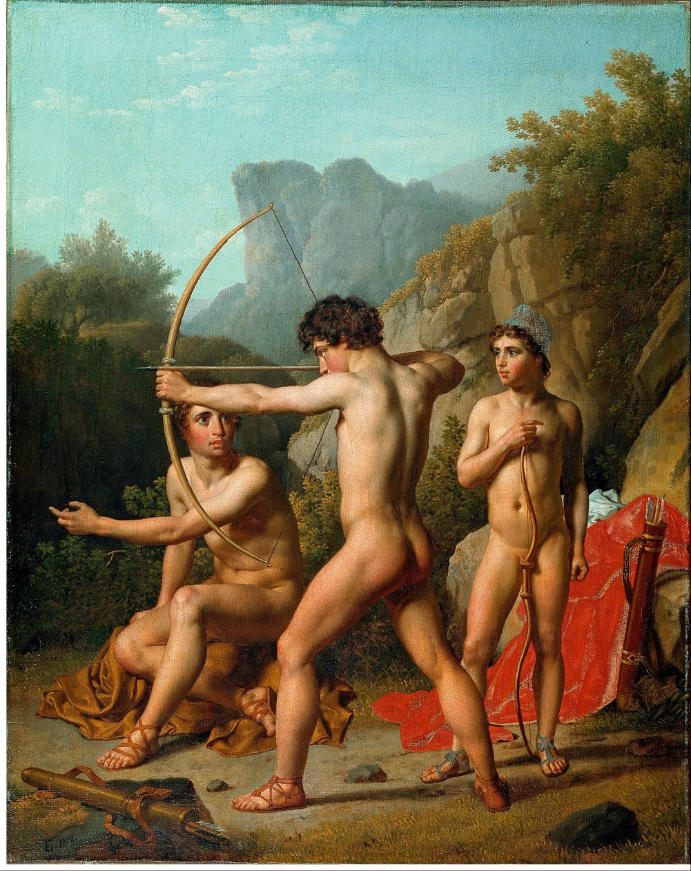 Three Spartan Boys Practising Archery by Christoffer Wilhelm Eckersberg