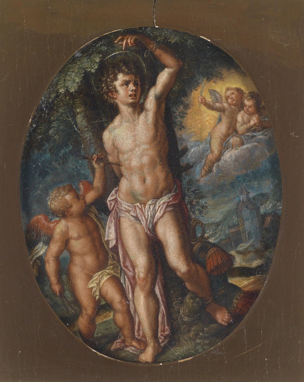 Angels Tending to the Martyred Saint Sebastian by Circle of Hans Rottenhammer
