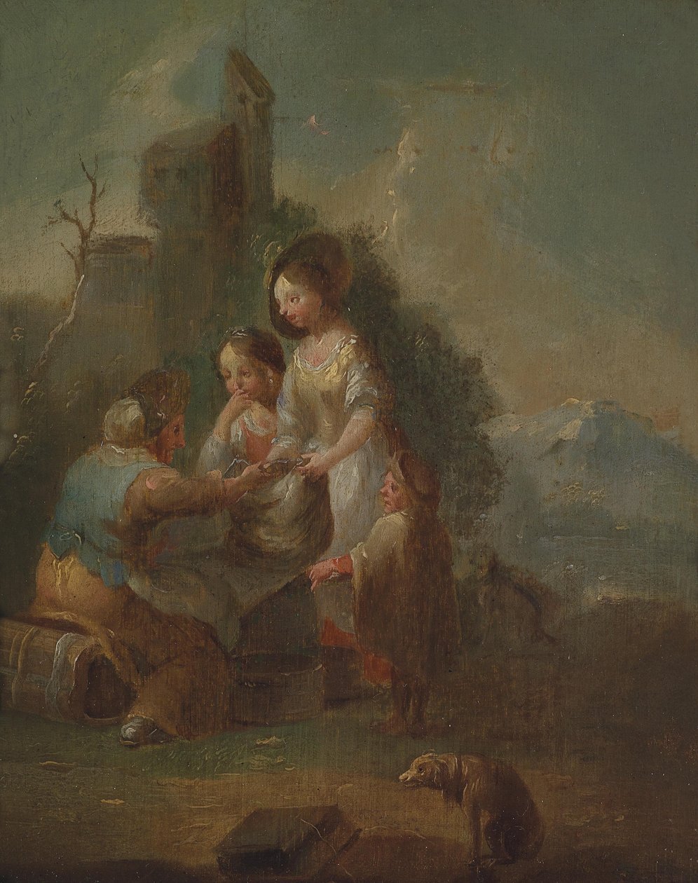 Children Being Taught Outdoors by Circle of Johann Georg Platzer