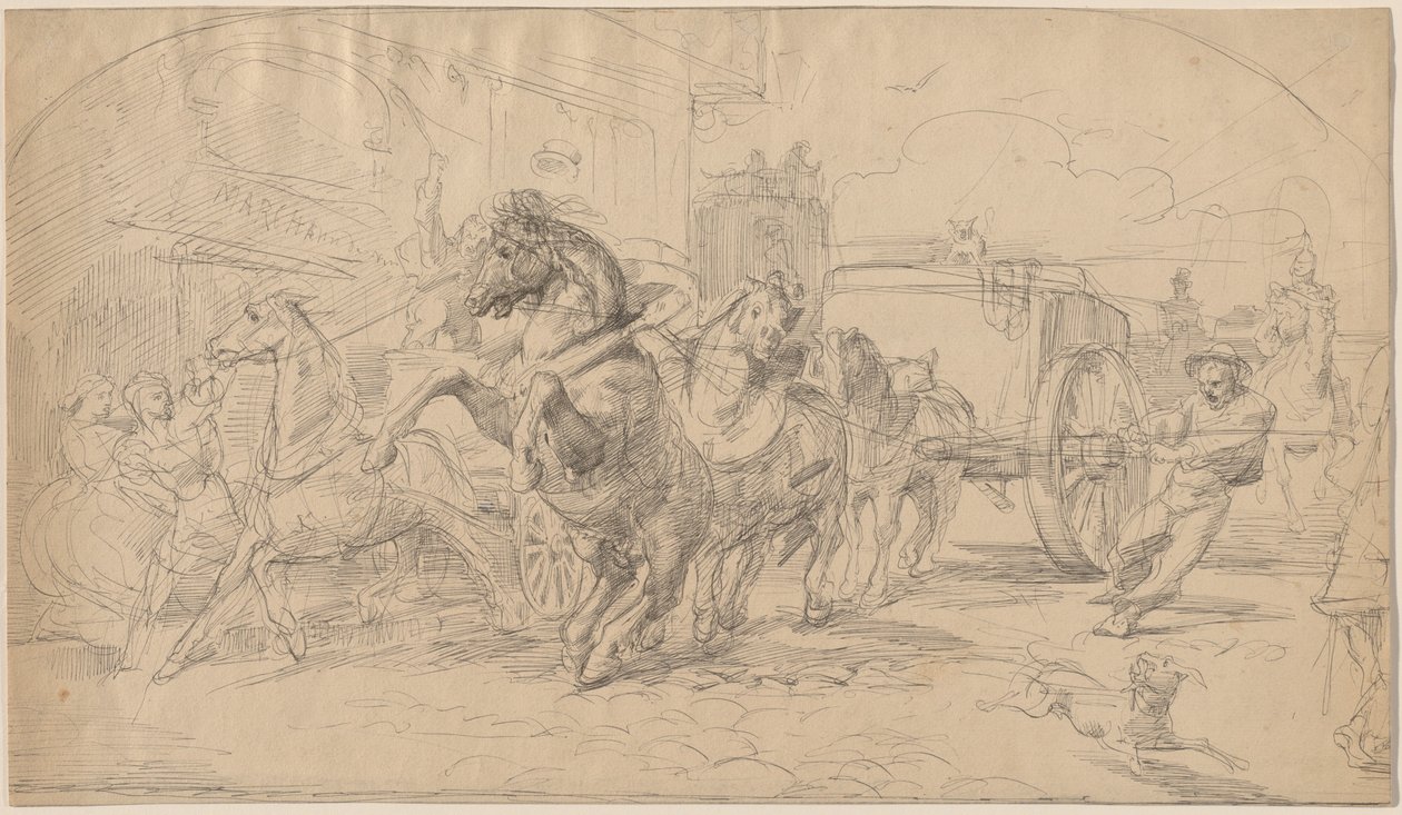 The Runaway Carriage by Circle of Eugène Delacroix
