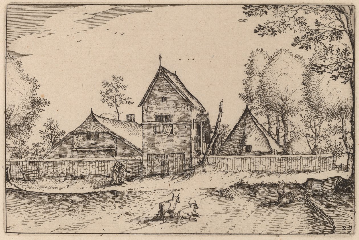 Large Walled Farm by Claes Jansz Visscher after Johannes van Doetechum, the Elder after Lucas