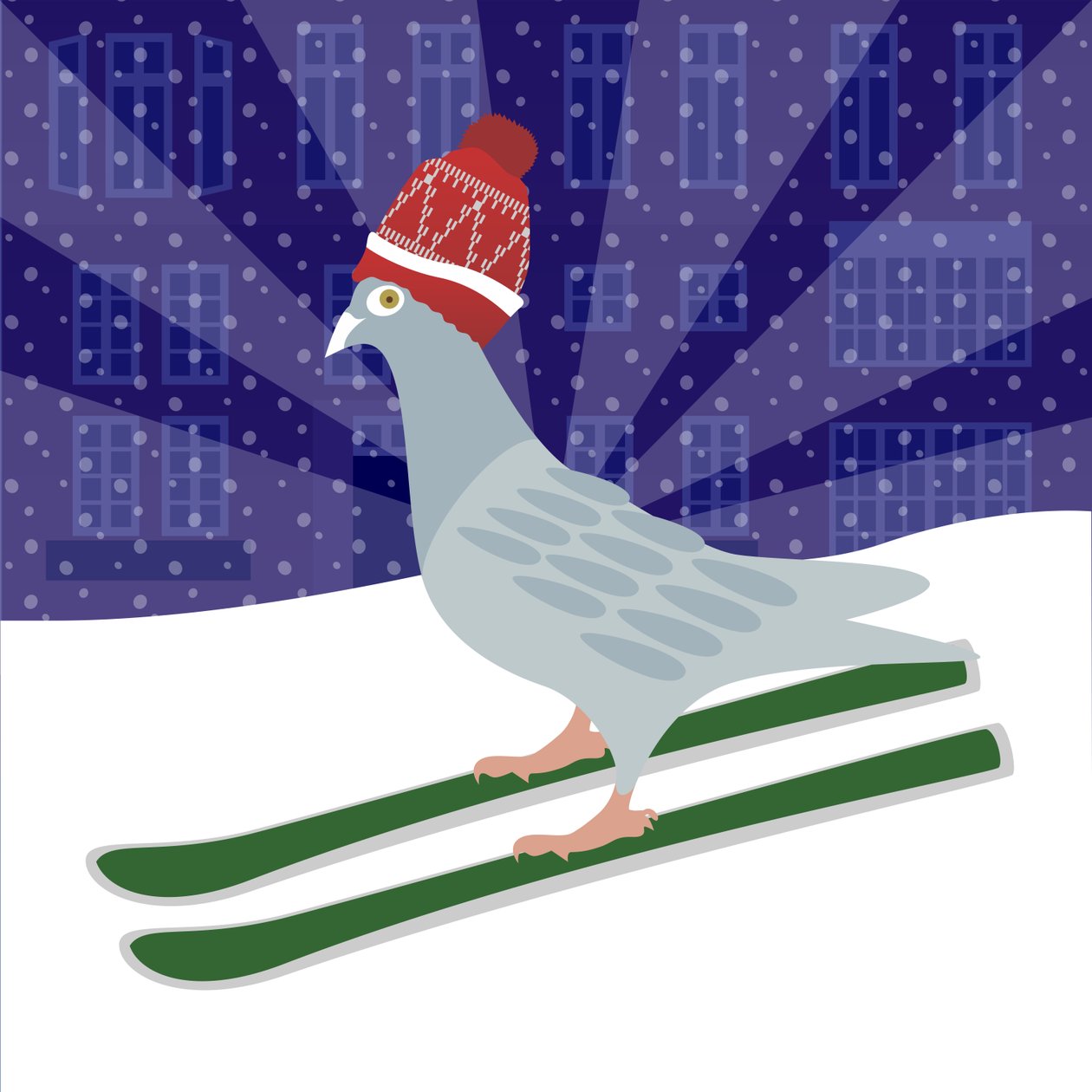 Skiing Pigeon by Claire Huntley