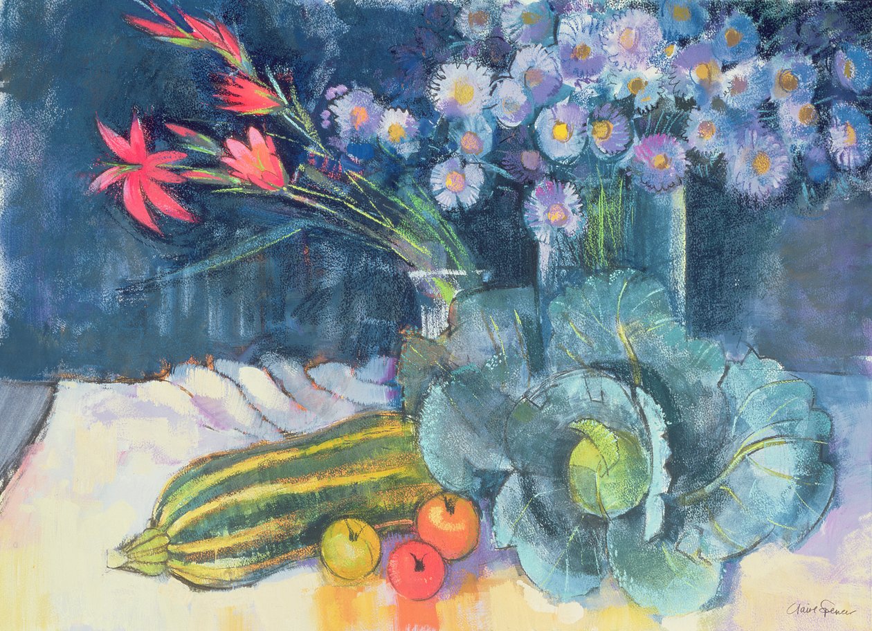 Still Life with Fruit and Flowers by Claire Spencer