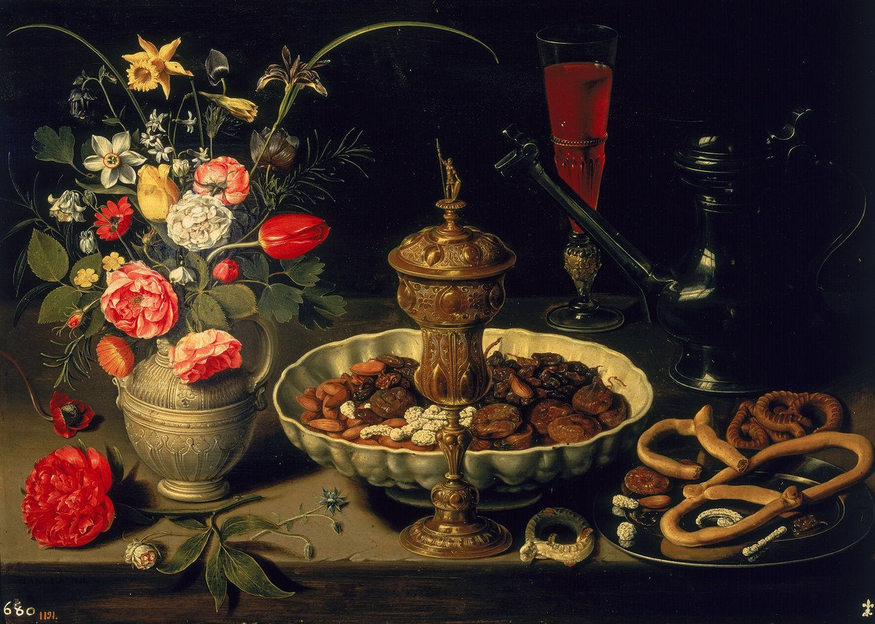 Still Life of Flowers and Dried Fruit, 1611 by Charlotte Evans