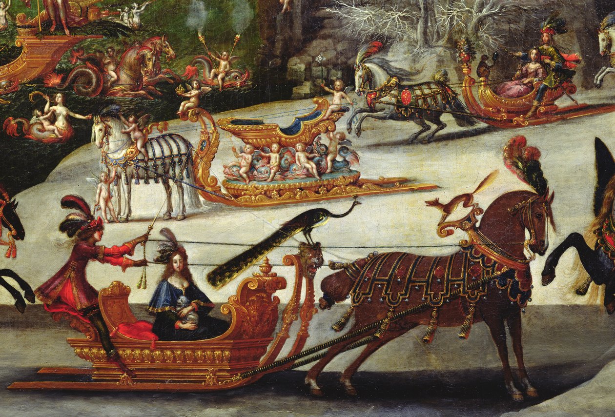 Water, detail of a peacock perched on a sledge (detail) by Claude Deruet