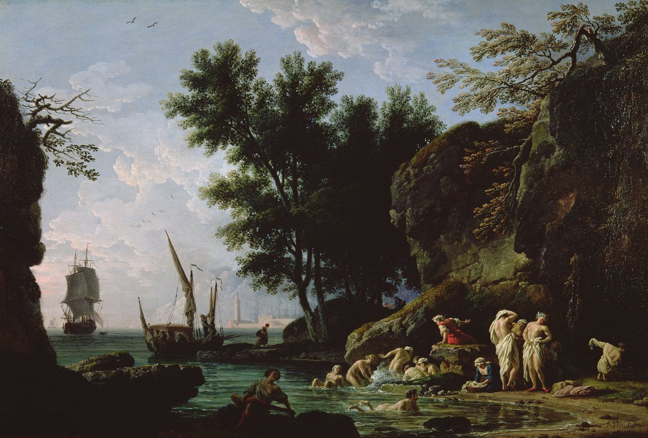 Nymphs bathing in the morning by Claude Joseph Vernet