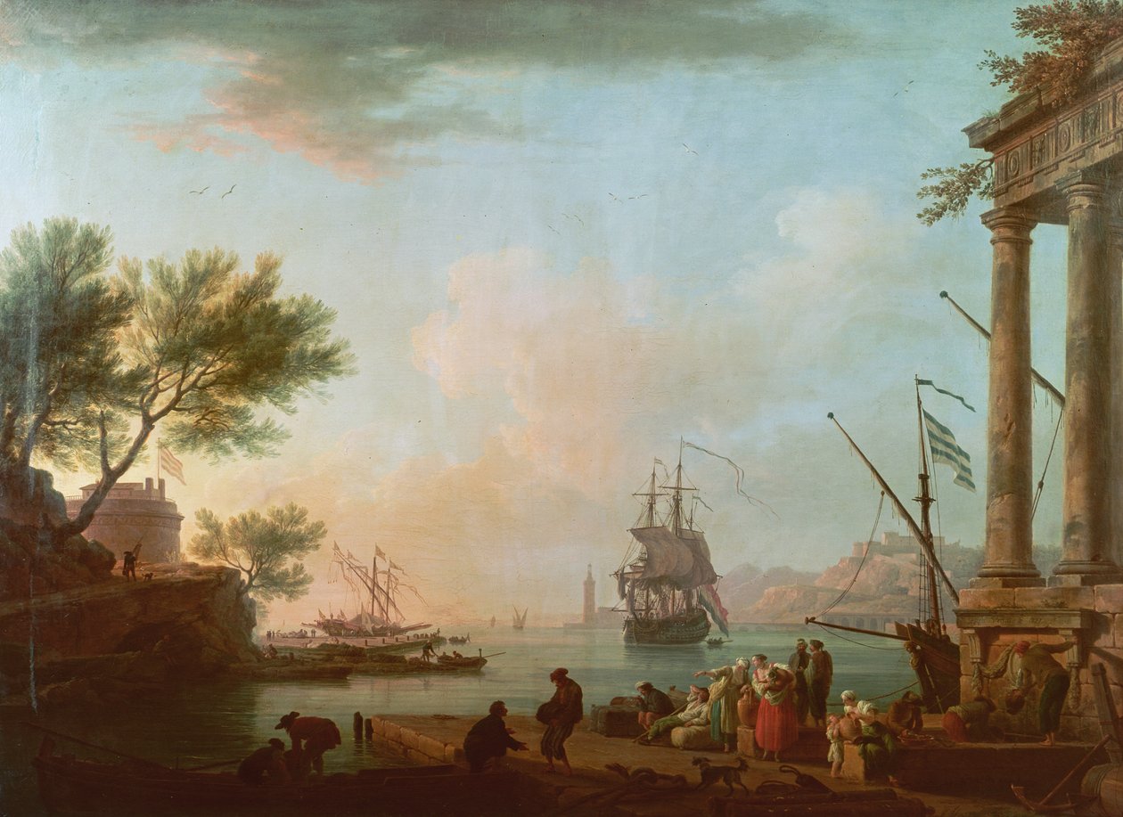 Sea Port, Sunrise by Claude Joseph Vernet