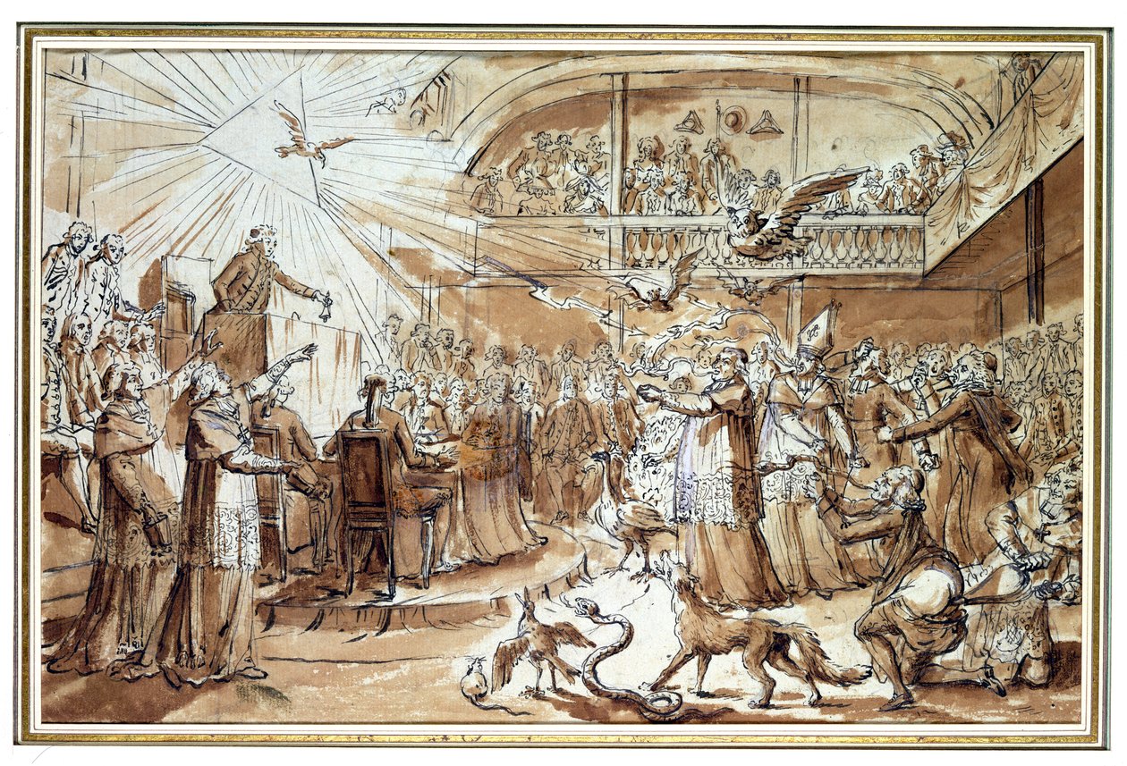 Caricature of the clergy at the Constituent Assembly of December 1790 refuting the imposition of the Civil Constitution on the Church by Claude Louis Desrais
