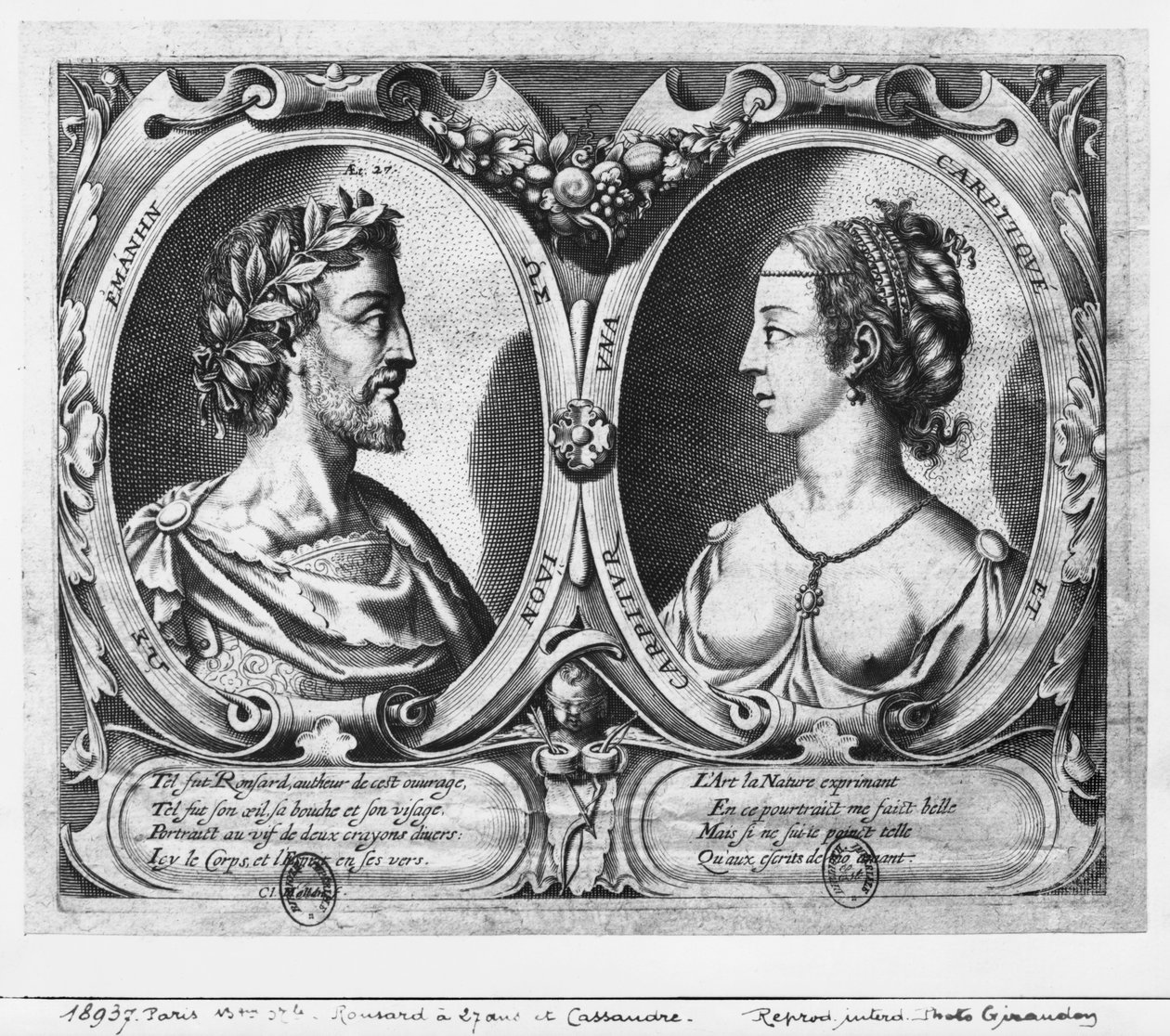 Pierre de Ronsard, aged 27 and Cassandre Salviati by Claude Mellan