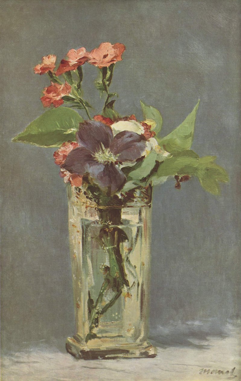 Carnations and Clematis in a Crystal Vase by Claude Monet