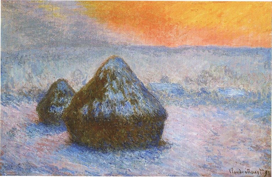Stacks of Wheat Sunset, Snow Effect by Claude Monet