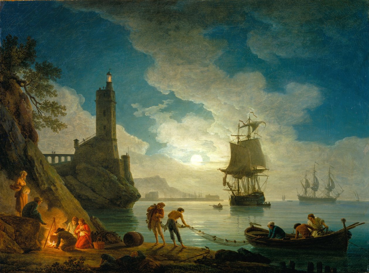 A Harbor in Moonlight by Claude Joseph Vernet