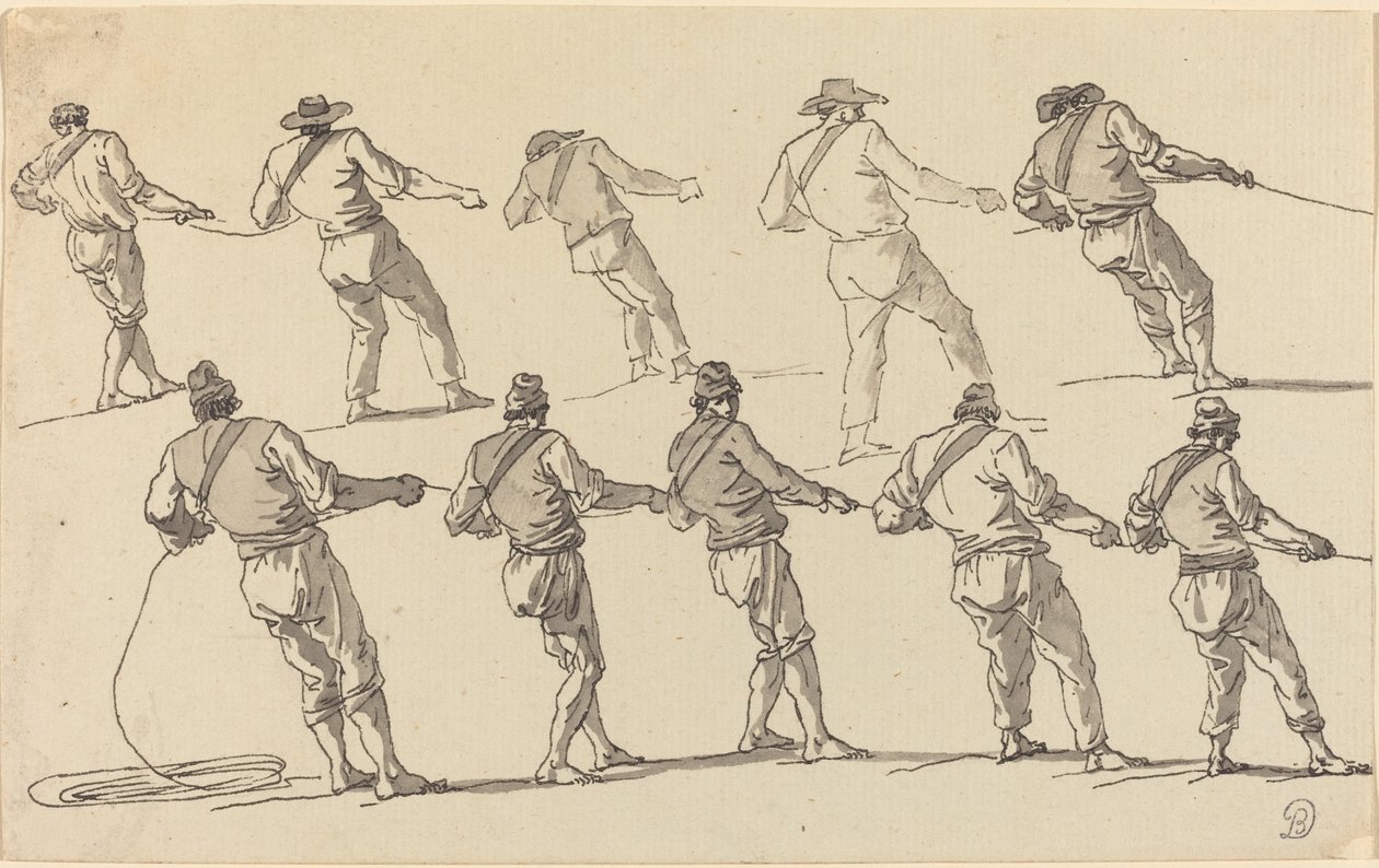 Ten Men Pulling on Ropes by Claude Joseph Vernet
