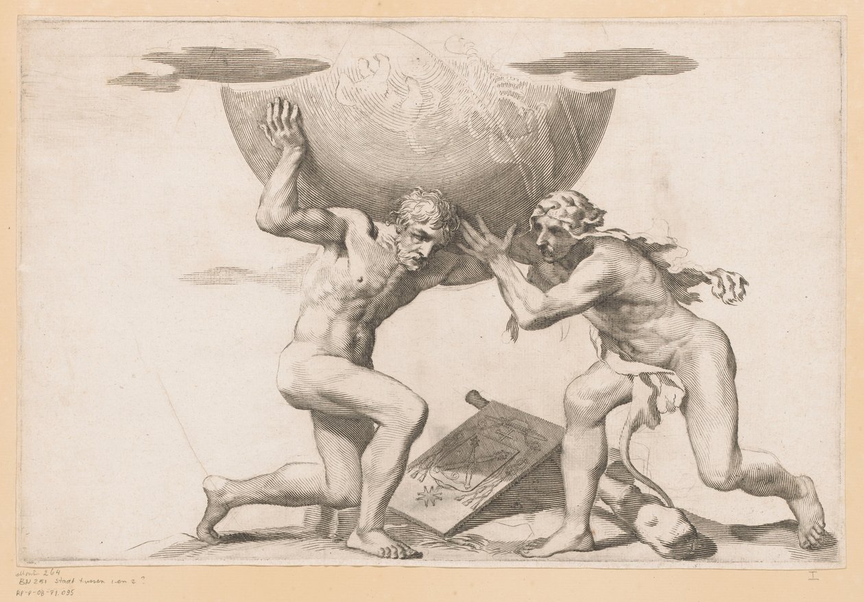 Atlas Giving the Celestial Sphere to Hercules by Claude Mellan (possibly)