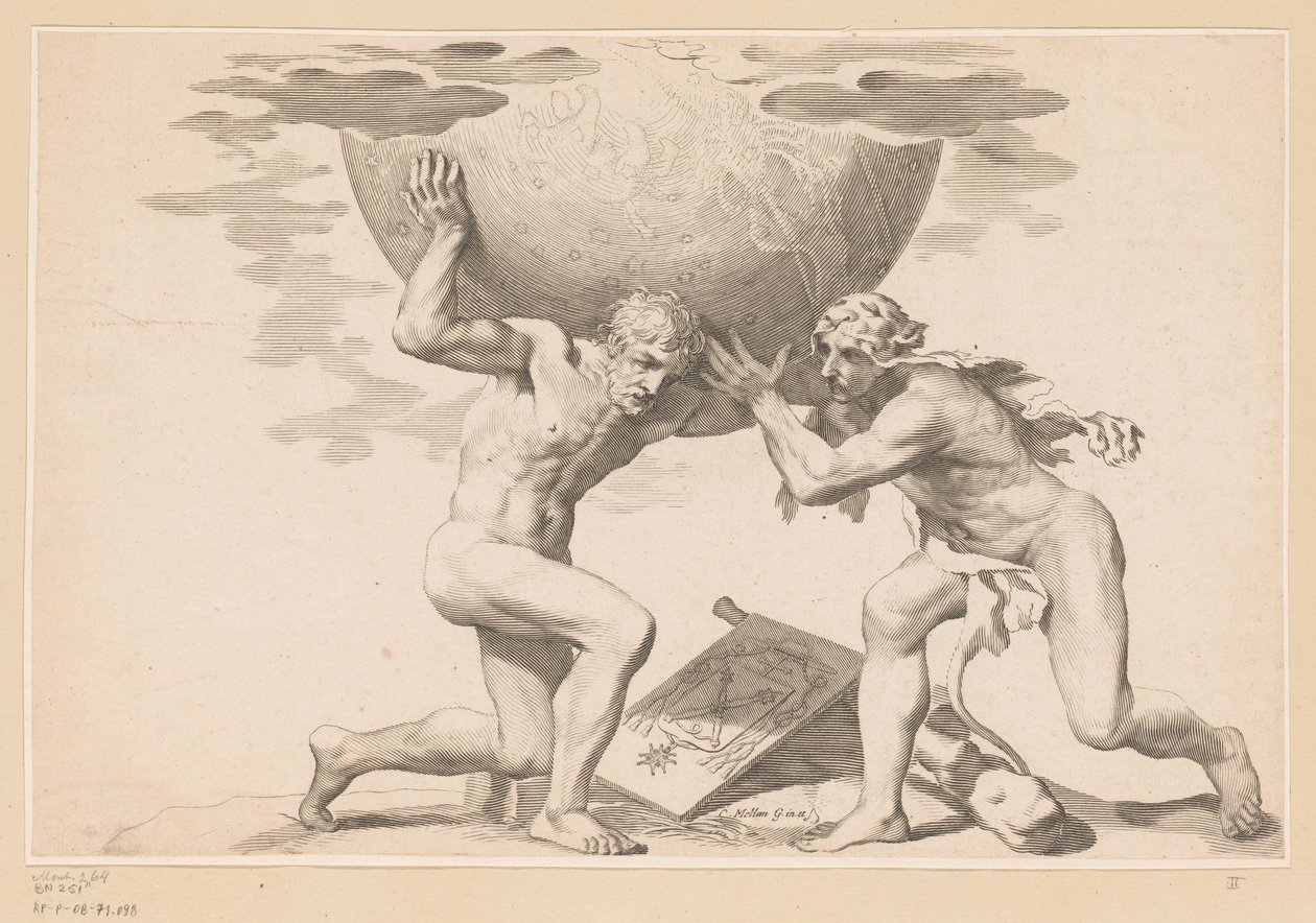Atlas Gives the Celestial Globe to Hercules by Claude Mellan