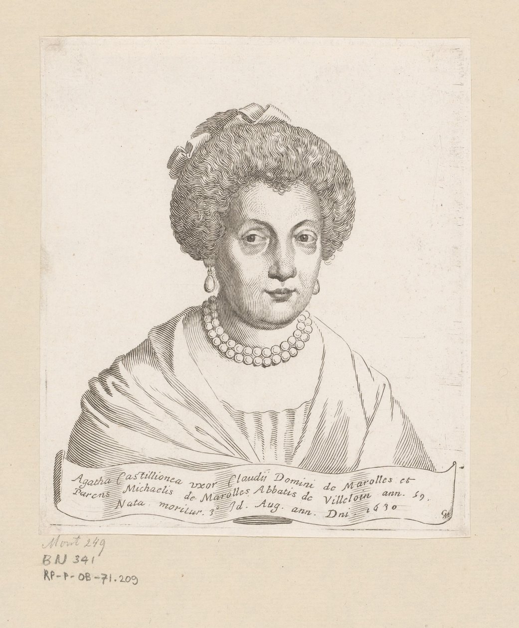 Portrait of Agathe de Châtillon by Claude Mellan