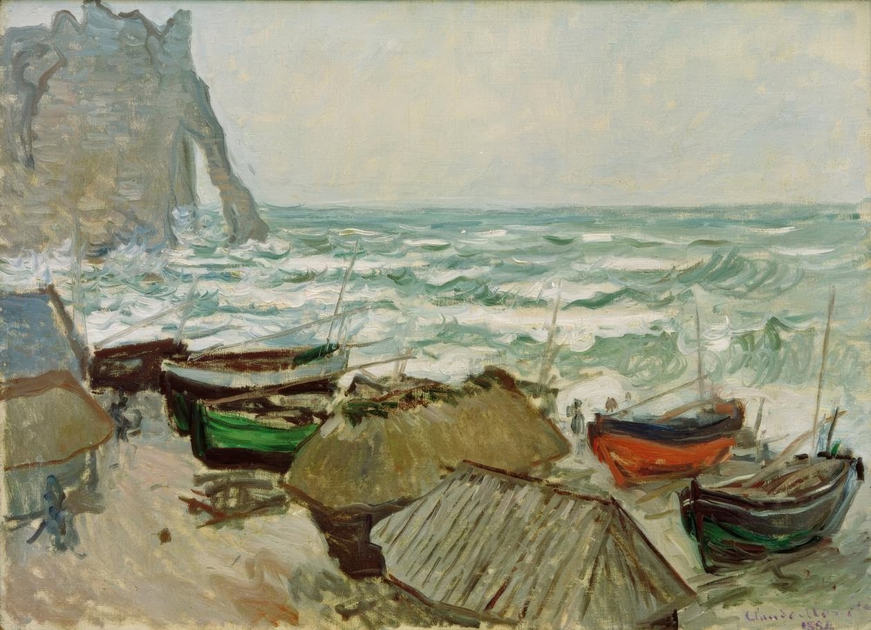 Fishing Boats on the Beach of Etretat by Claude Monet