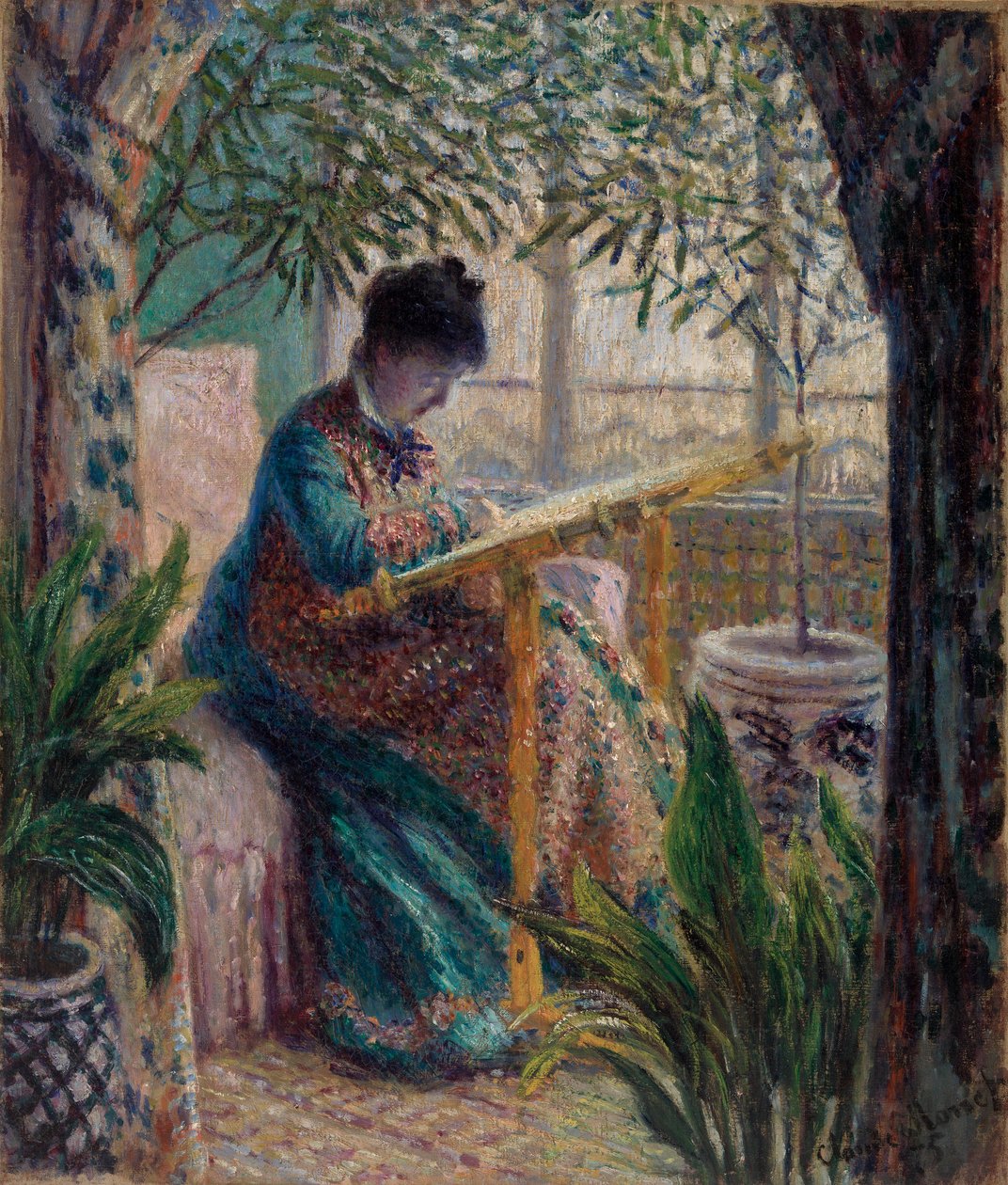 Madame Monet Embroidering by Claude Monet