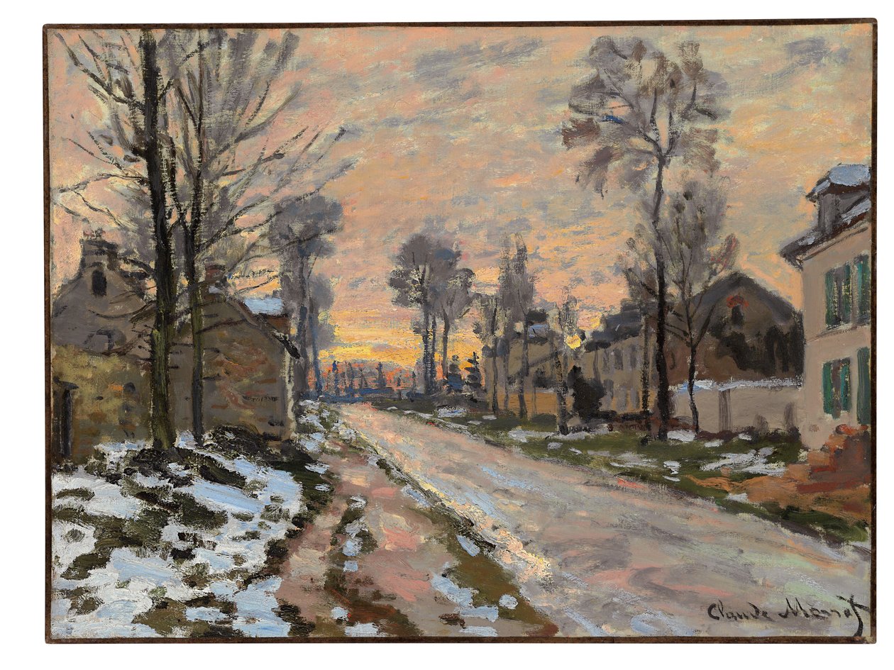 Route to Louveciennes, melting snow, setting sun, c.1869-70 by Claude Monet