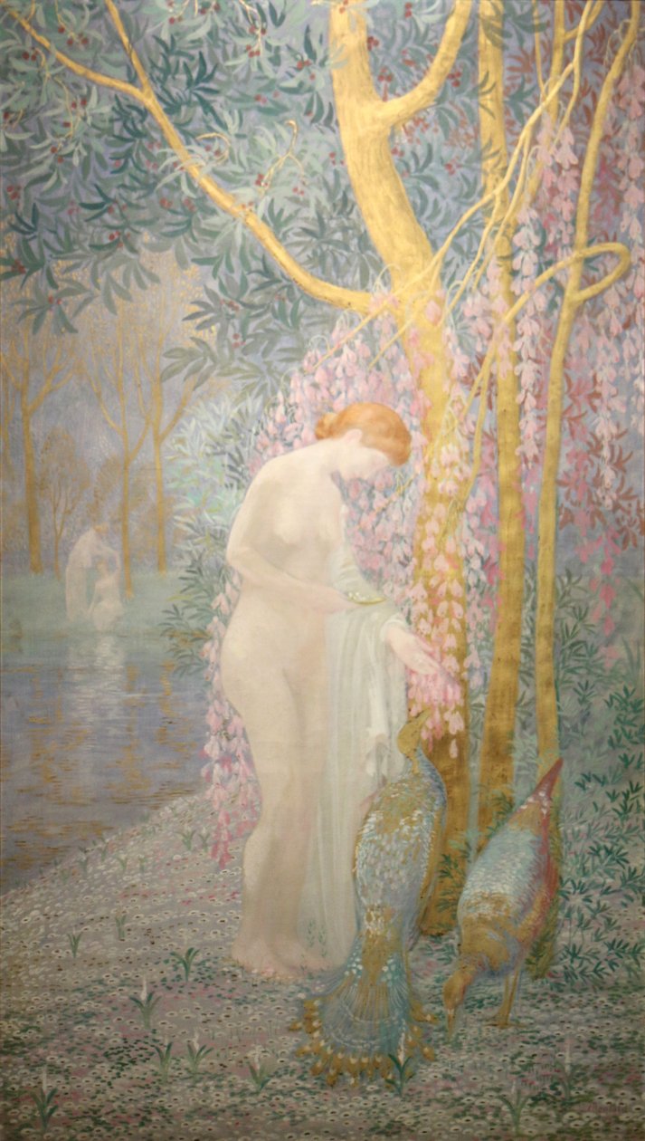 Woman with Peacocks by Constant Montald