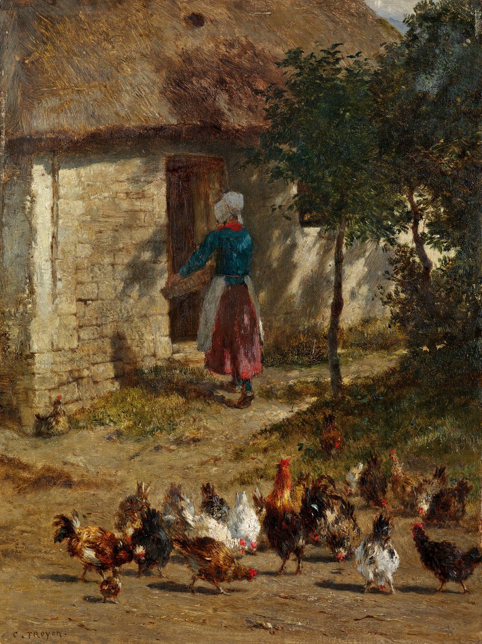 Chickens in Front of a Farmhouse by Constant Troyon
