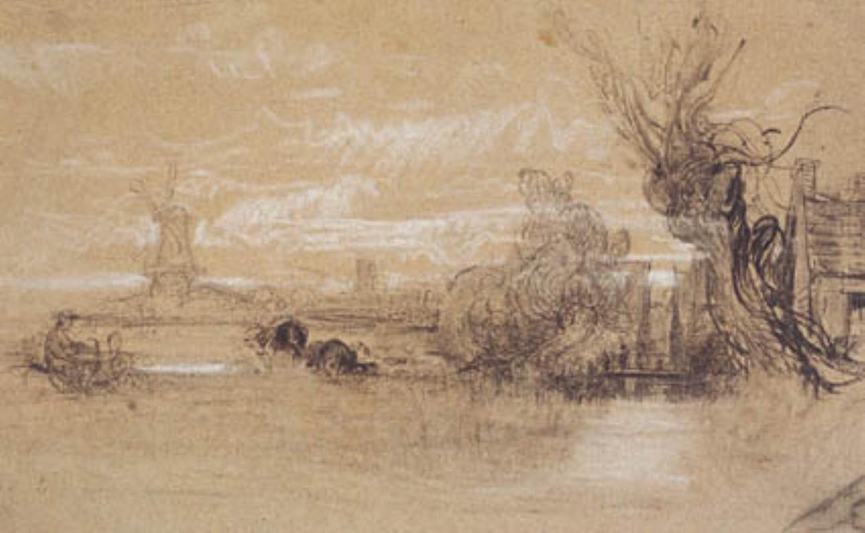 Landscape with Cows, a Farm, and Mills by Constant Troyon