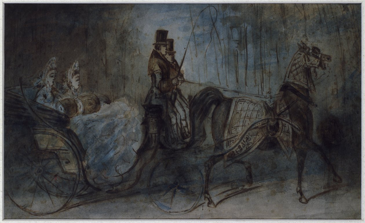 Elegant Women in a Horse-Draw Carriage by Constantin Guys