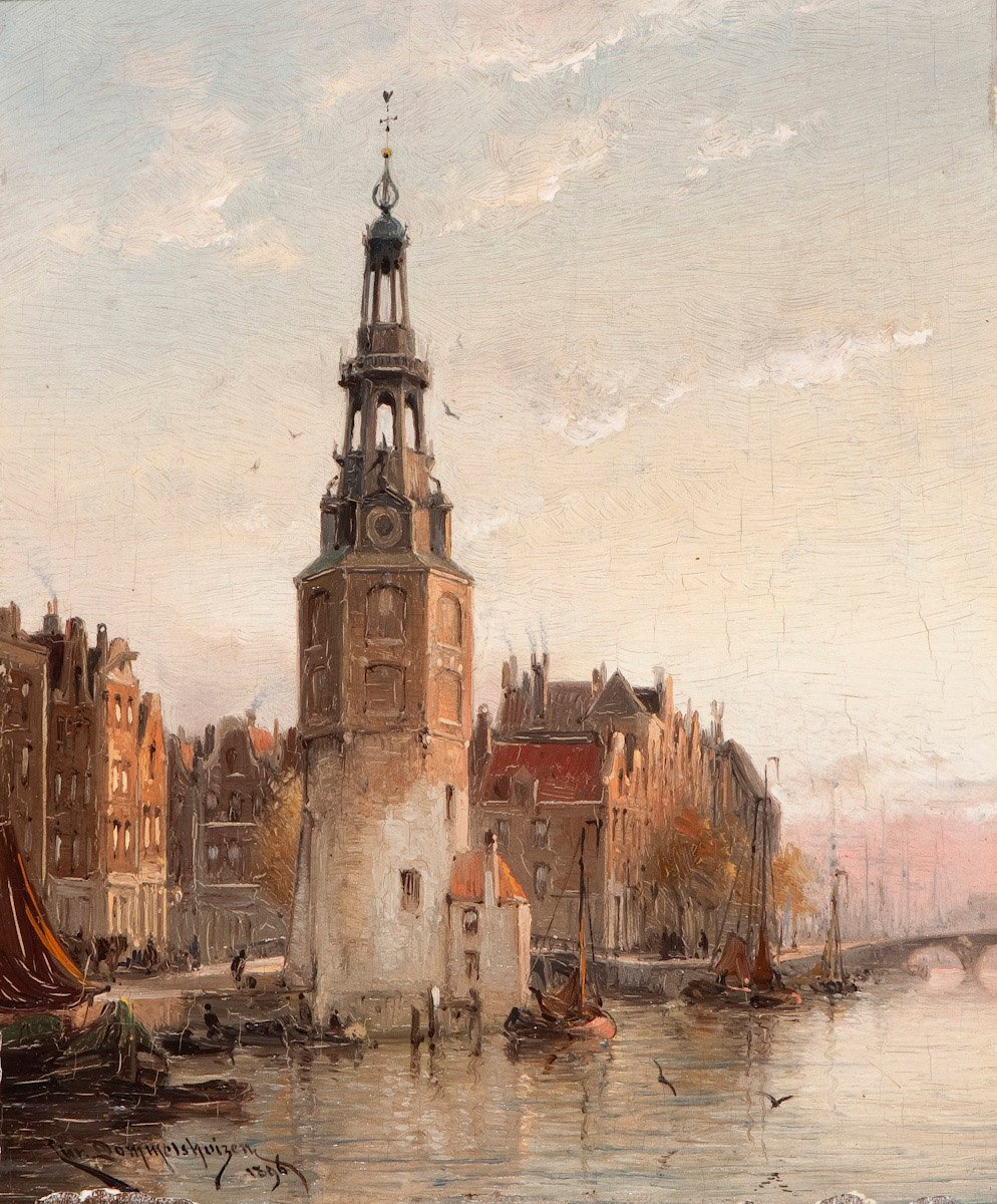The Montelbaanstower in Amsterdam by Cornelis Christiaan Dommersen