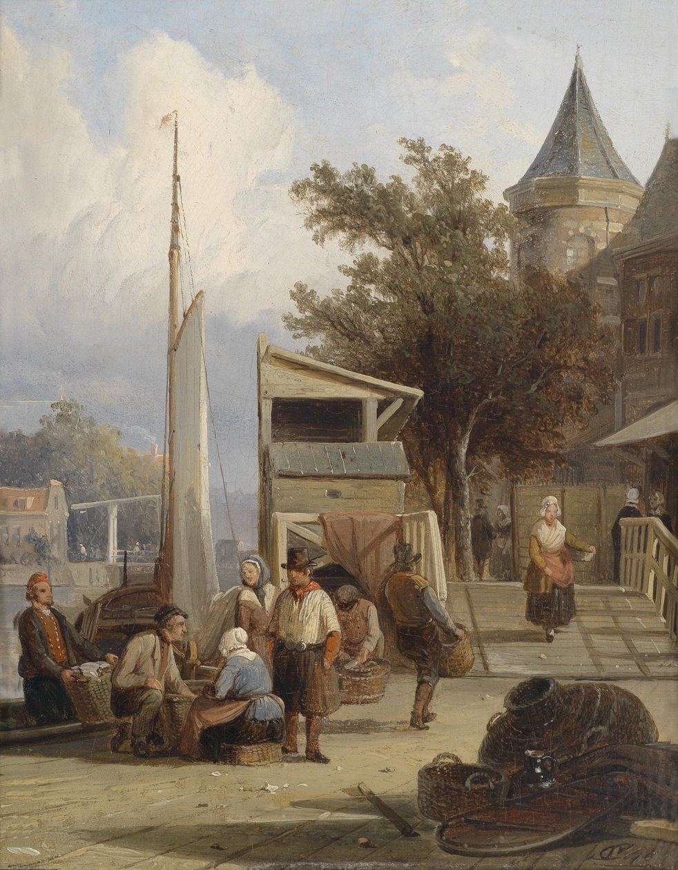 Fishermen at the Pier by Cornelis Springer