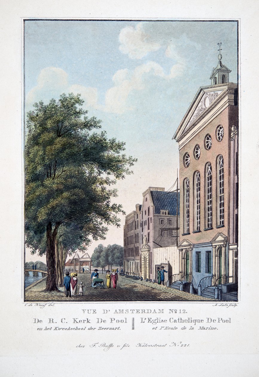 View of Amsterdam No.12. The R.C. Church De Pool and the Marine School. The Catholic Church De Pool and the Marine School, 1825 by Cornelis de Kruyff