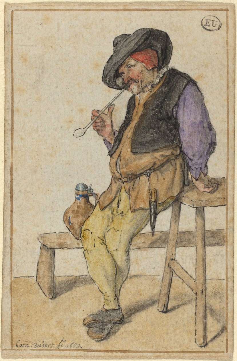 Peasant Smoking by Cornelis Dusart