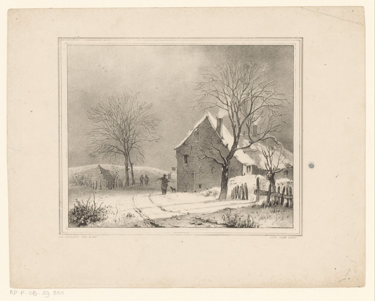 Houses in Snowy Landscape by Cornelis Gerrit Verburgh