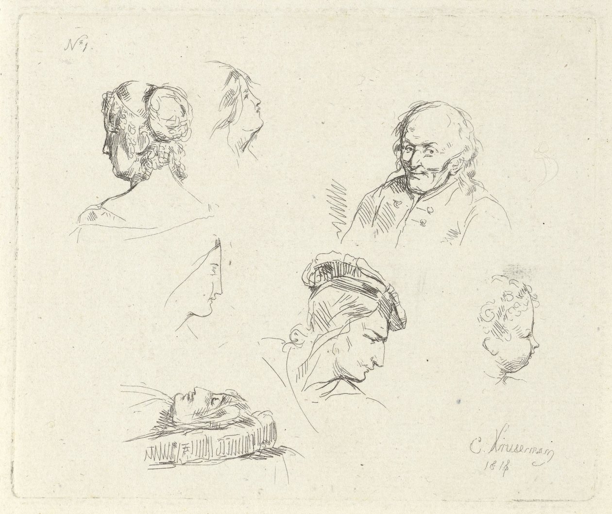 Study Sheet with Various Heads by Cornelis Kruseman