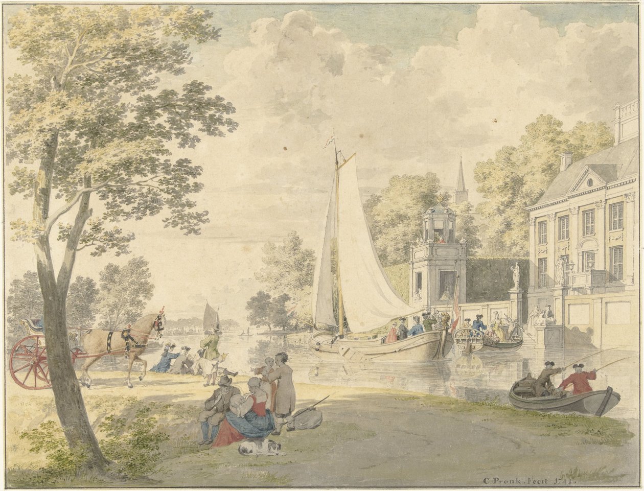 Summer Landscape with Pleasure Boats by Cornelis Pronk