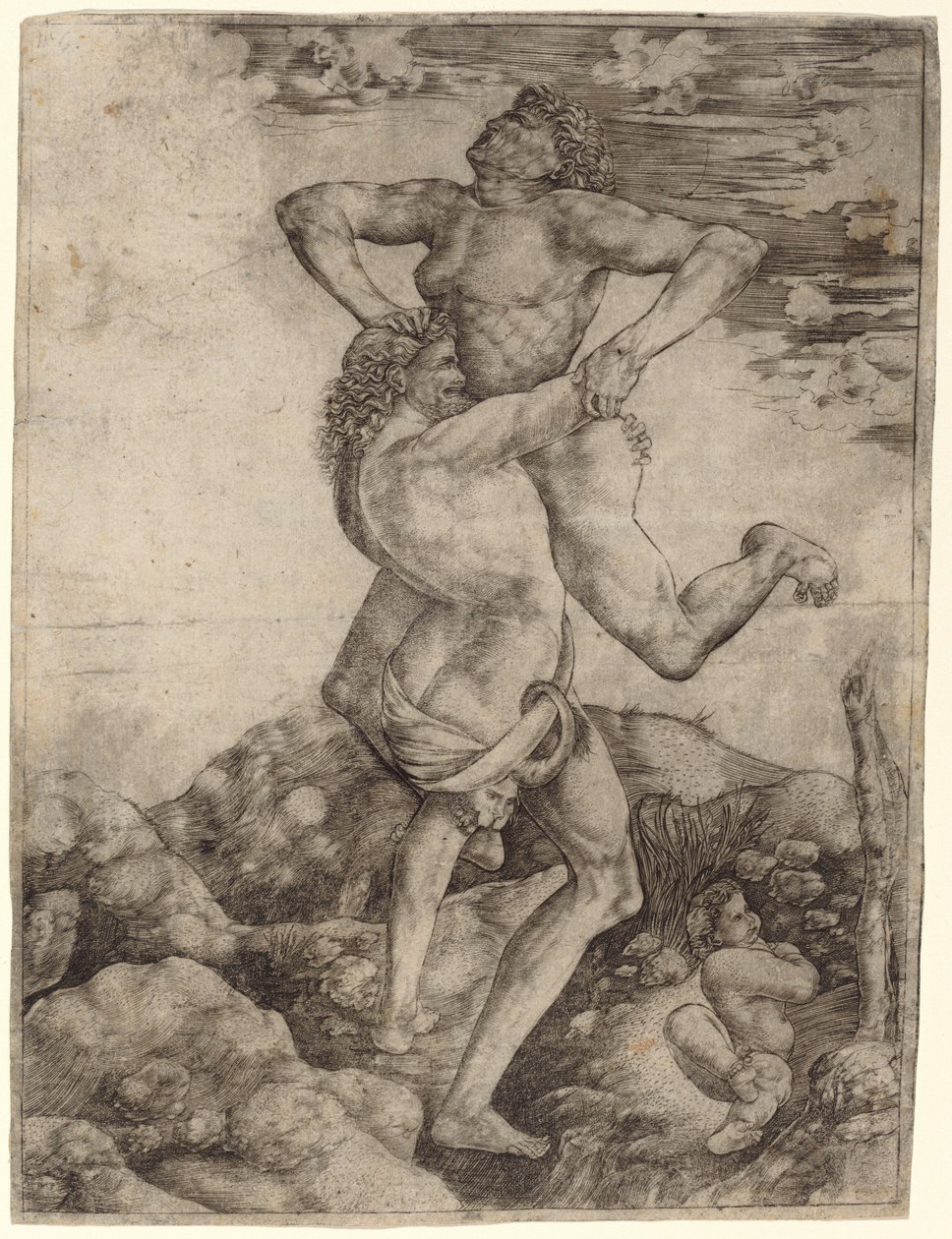 Hercules and Antaeus by Cristofano Robetta, after Antonio del Pollaiuolo