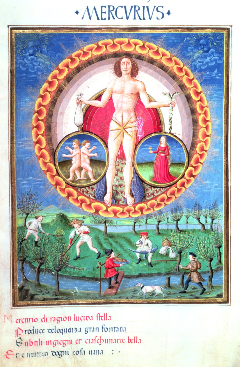 The Planet Mercury, with the zodiac signs of Gemini and Virgo, from 