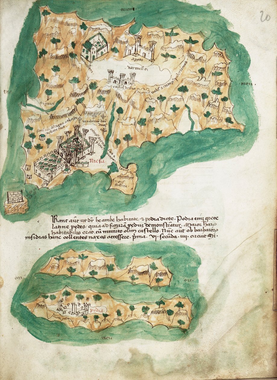 Naxos vellum chart, c.1420 by Cristoforo Buondelmonti
