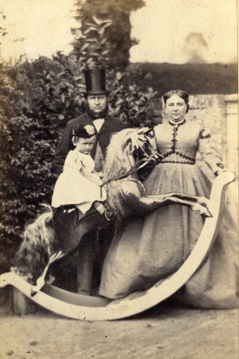 Young Girl on Large Rocking Horse with Man and Woman Standing, 1860s by Cruttenden