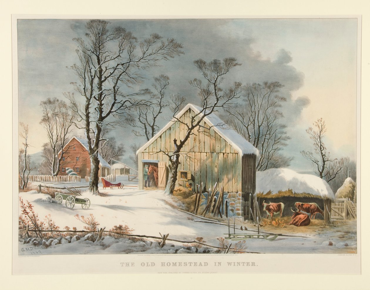 The Old Homestead in Winter by Currier and Ives