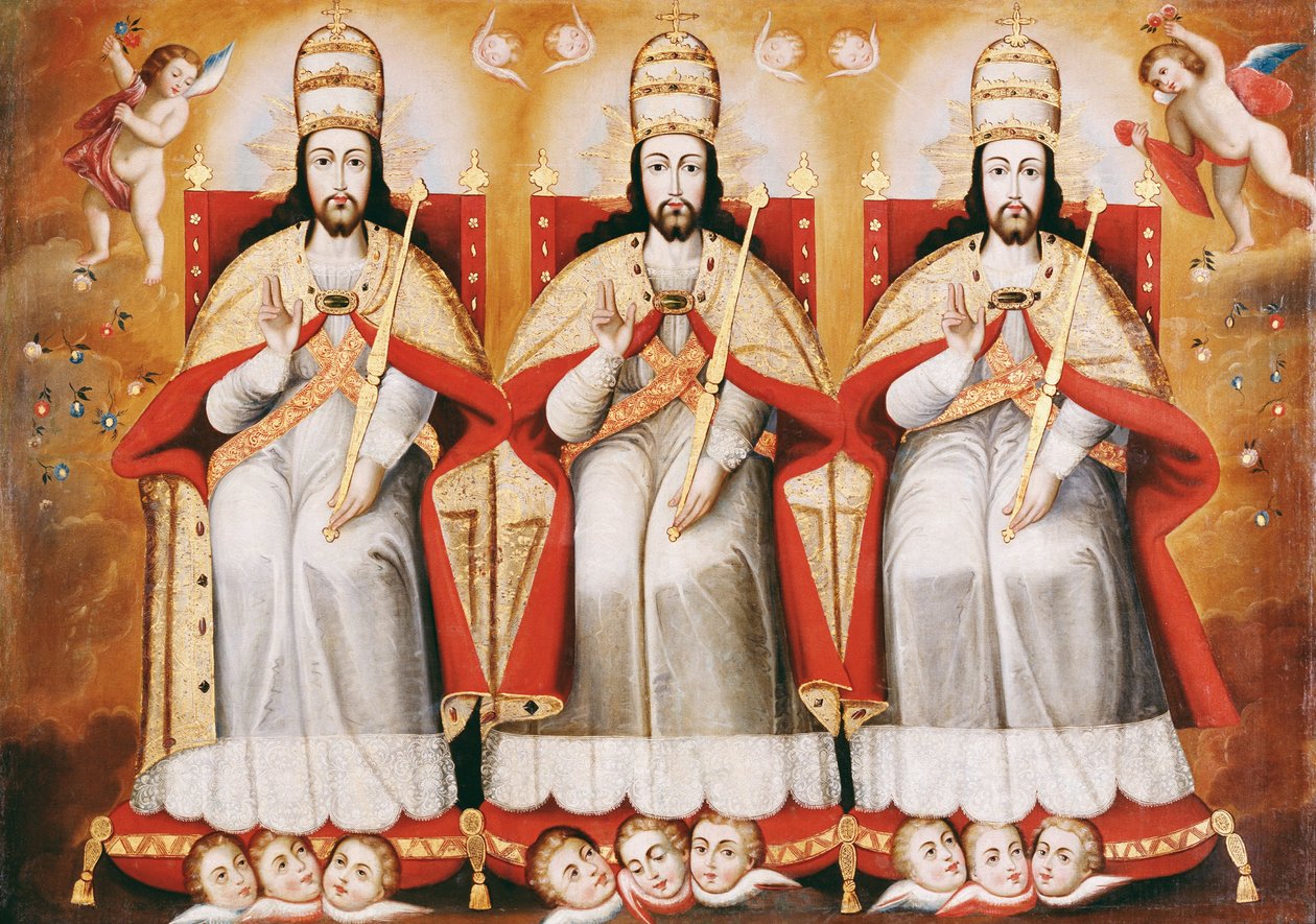 The Enthroned Trinity as Three Identical Figures by Cuzco School