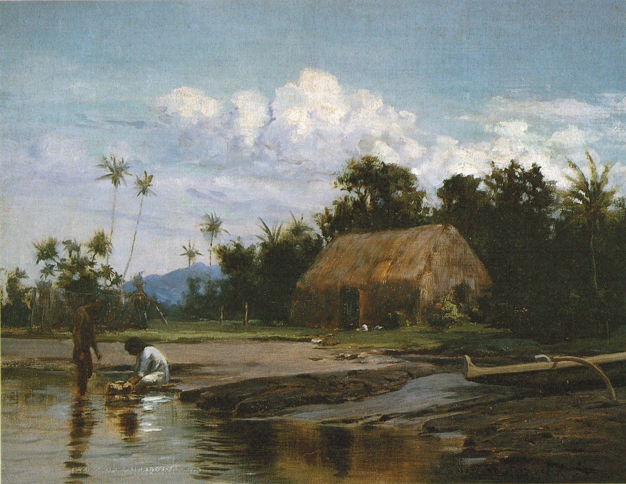 Grass House with Two Figures by D. Howard Hitchcock