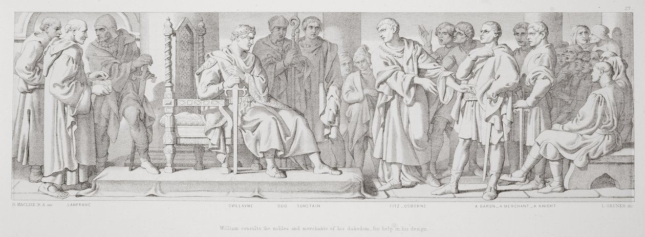 William consults the nobles and merchants of his dukedom for help in his design, from 