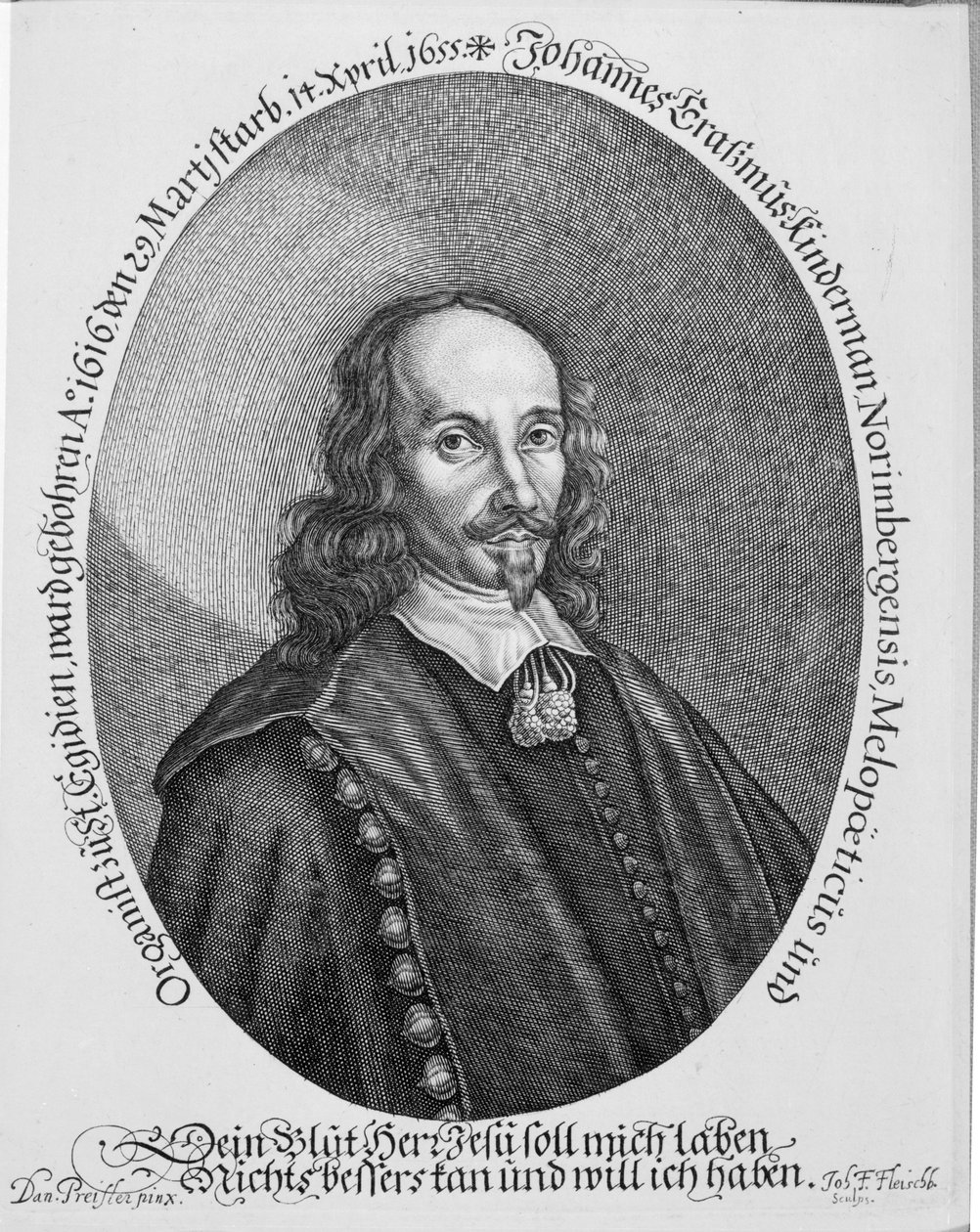 Johannes Erasmus Kindermann, engraved by Johann Friedrich Fleischberger by Daniel Preissler