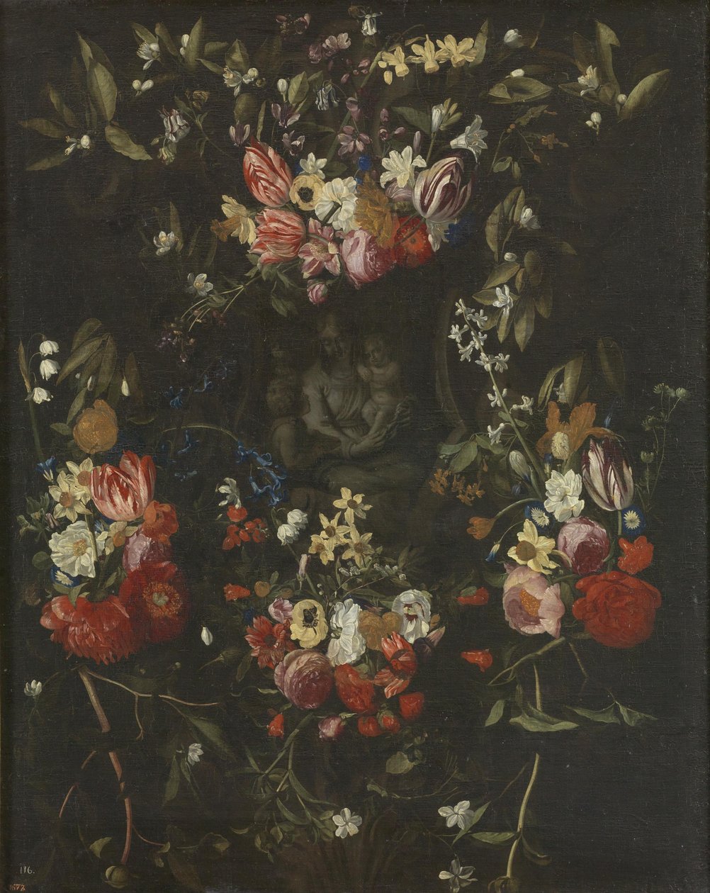 Flower Garland Around the Madonna, Child and St John the Baptist by Daniel Seghers