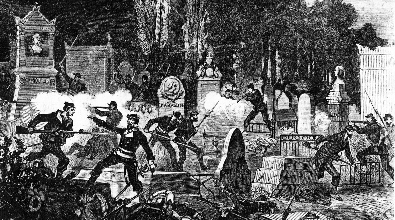 The Last Battle of the Paris Commune in the Cemetery of Pere Lachaise, Engraved by Louis Joseph Amedee Daudenarde by Daniel Urrabieta Vierge