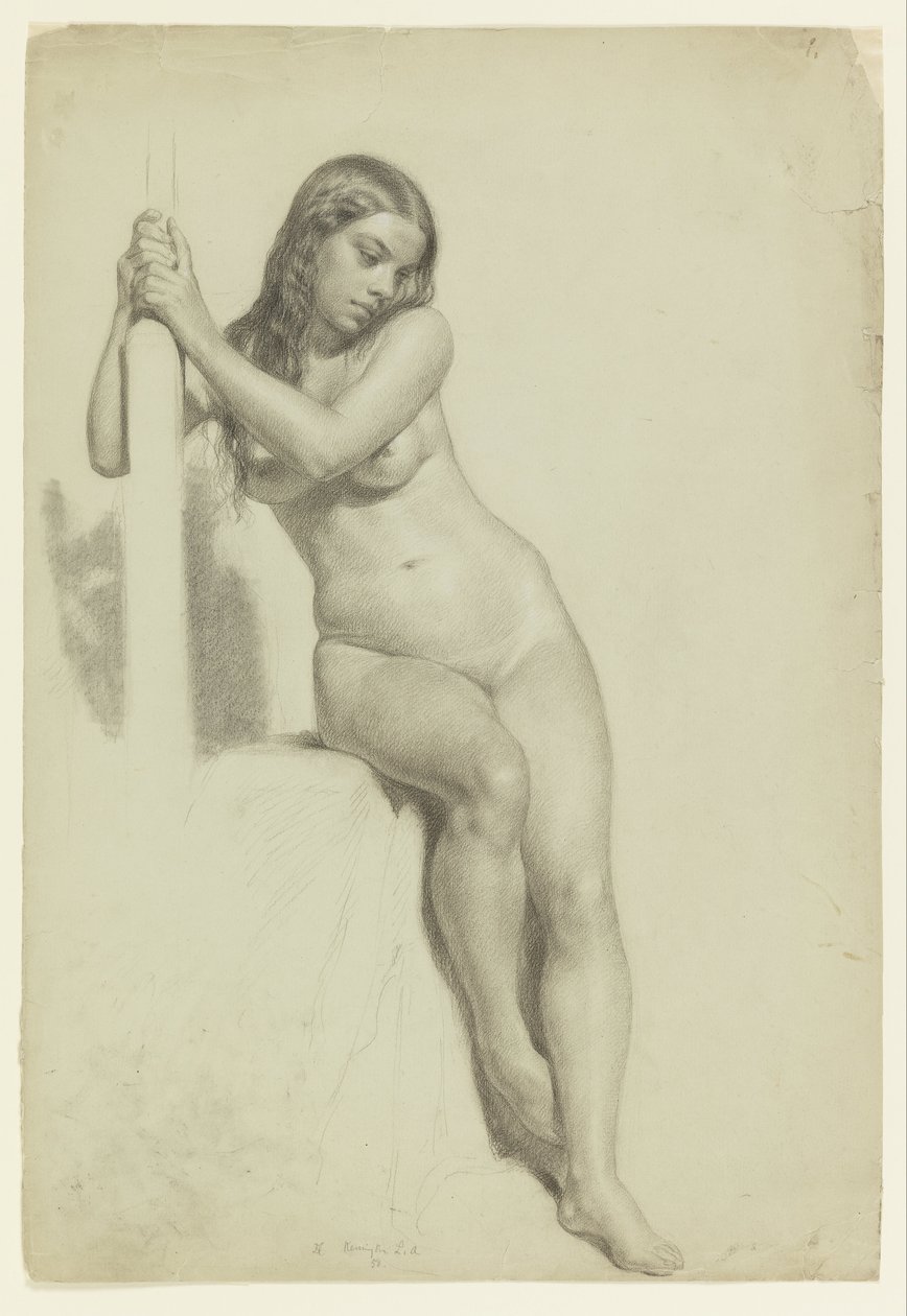 Female Nude Perched on a Stool by Daniel Huntington