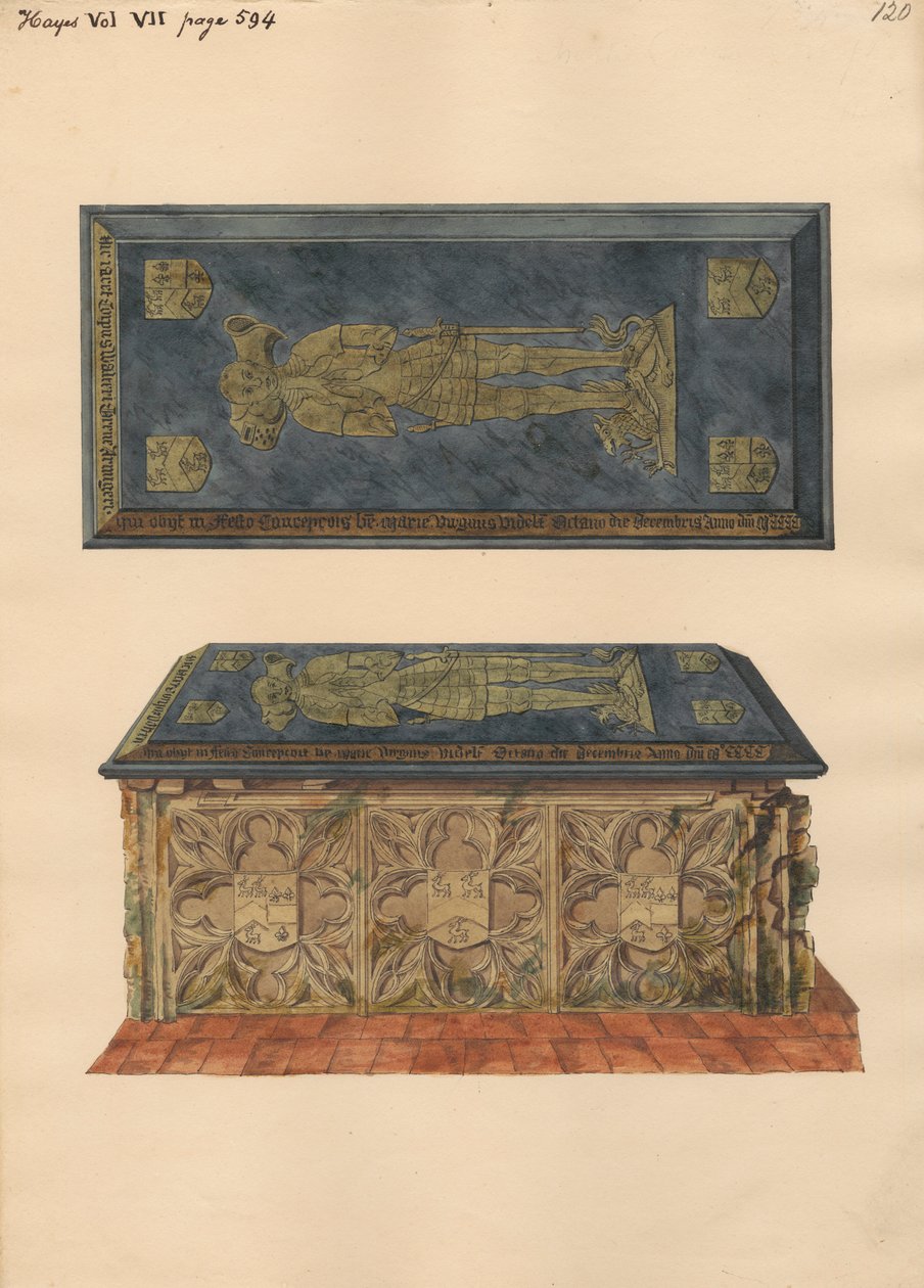 Tomb of Walter Grene from Hayes Church by Daniel Lysons