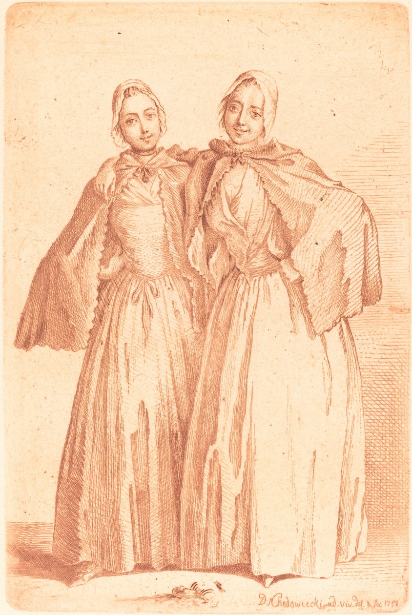 Two Standing Ladies (Demoiselles Quantin) by Daniel Nikolaus Chodowiecki