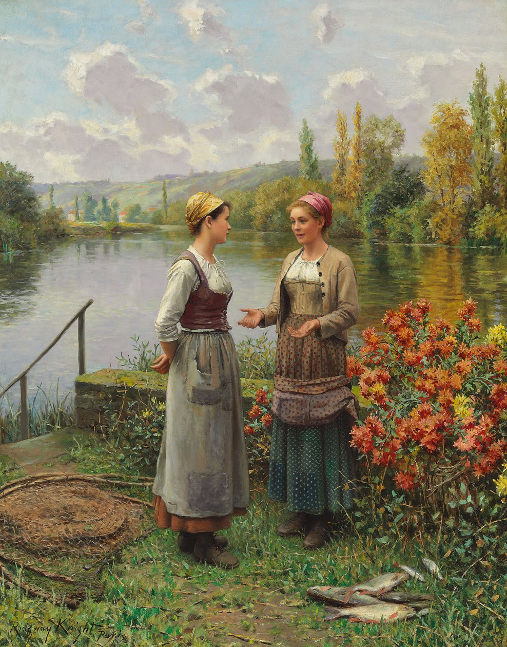 Two Women in a Landscape by Daniel Ridgway Knight