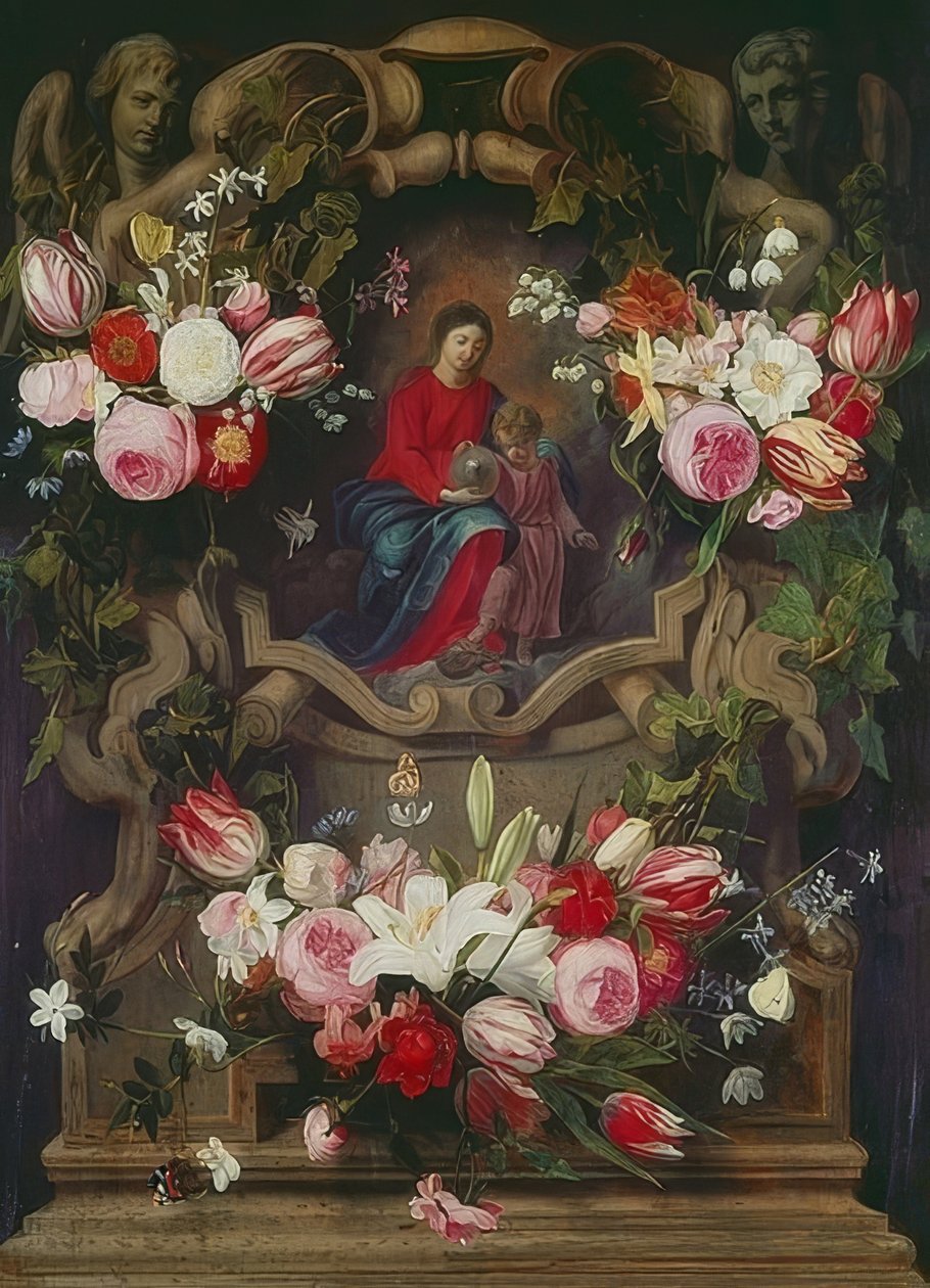 Wreath of Flowers with Madonna and Child by Daniel Seghers